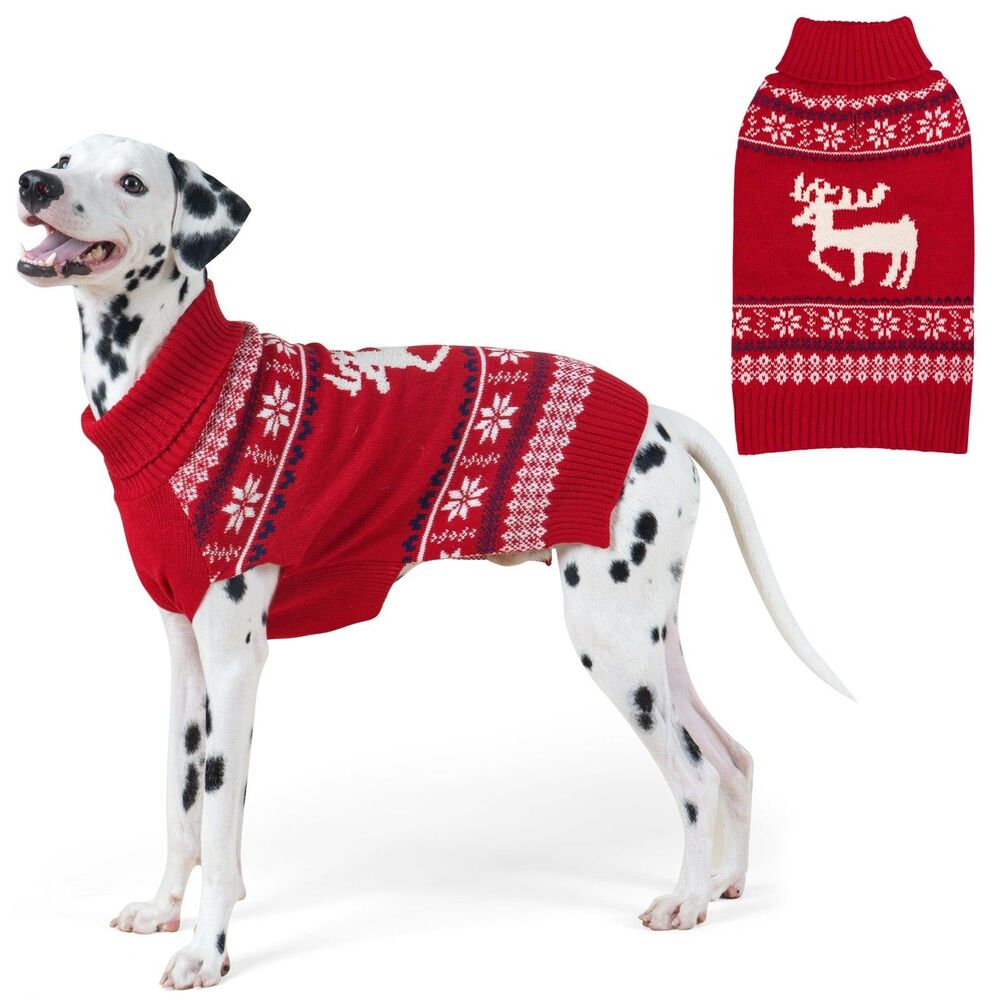 Large Dog SOFT Sweater Reindeer Turtleneck Winter Holiday XXXL (60-80 LBS), RED